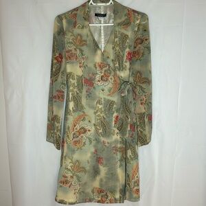 Vintage 90s Taiga Paisley Wrap Dress Women’s Size 4 Sage Green Cottagecore Boho